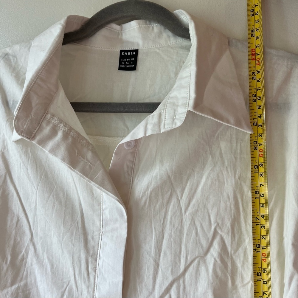 SHEIN Women’s White Long Sleeve Collared Button Down Shirt Small 100% Cotton - Picture 7 of 11